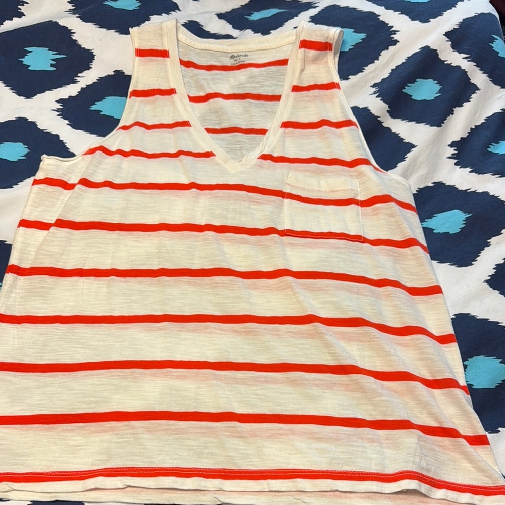 Madewell Ivory Tank with Bright Red Stripes